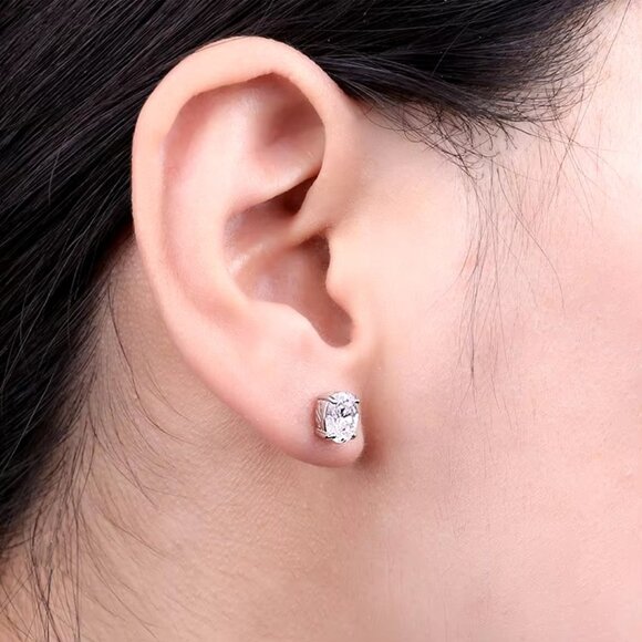Beautiful High Quality 2.00ctw Oval Cut Diamond Earrings, 925 Sterling Silver - Picture 3 of 5